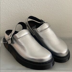 New Dr. Martens Unisex Laketen Silver Metallic Slingback Mule Mens 9 Womens 10